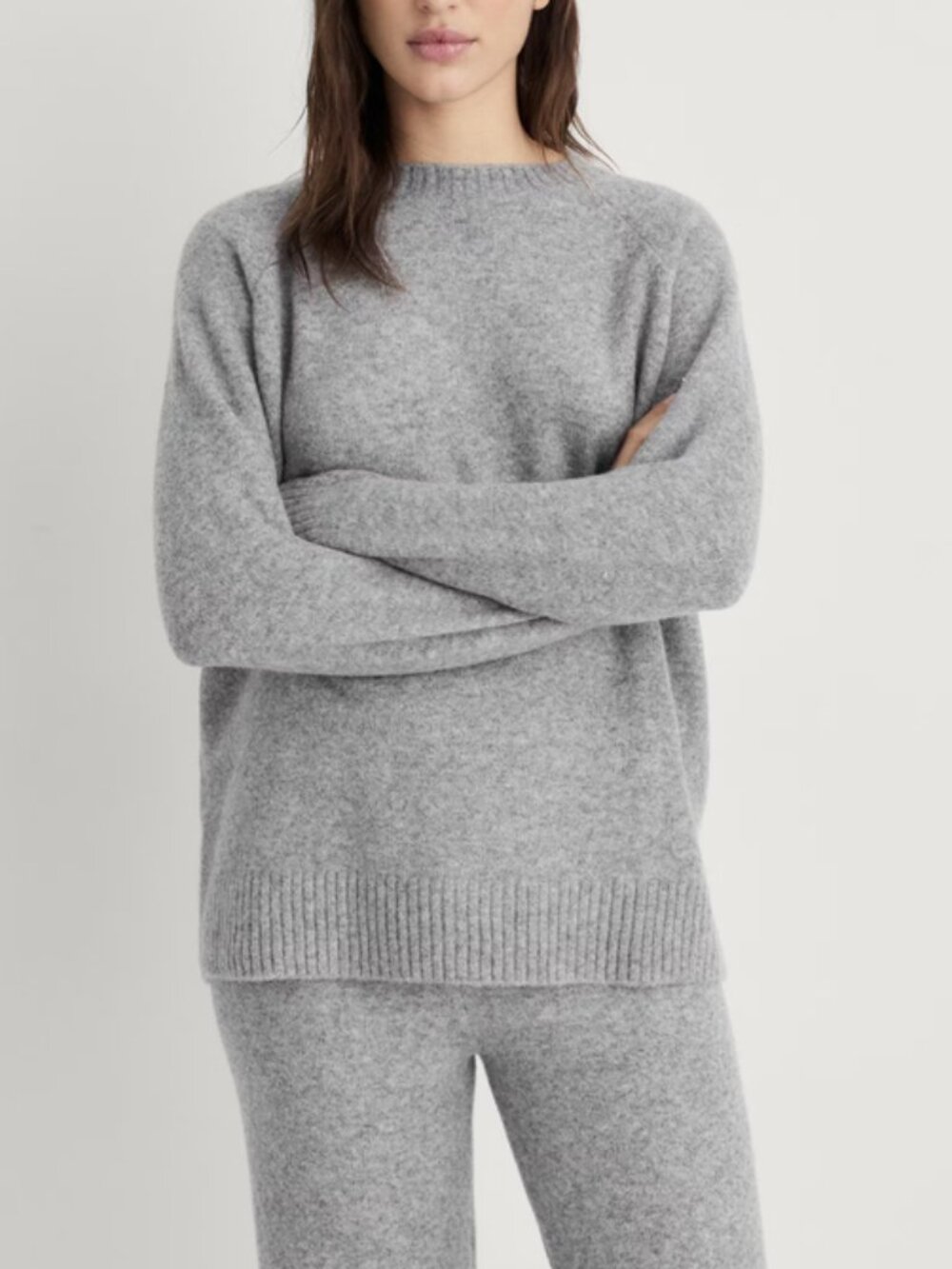 Mango Women's Round Neck Knitted Sweater, Grey, Small, Like New